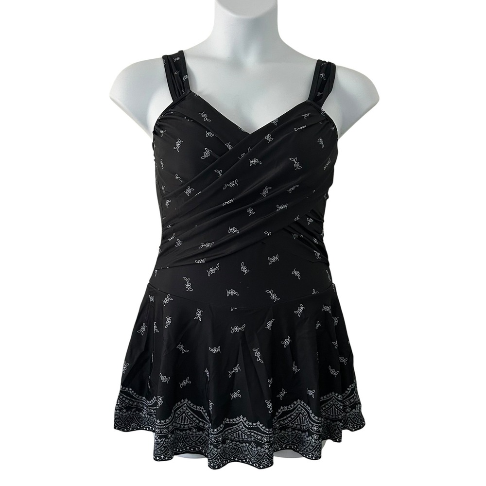 Women's One-Piece Floral Padded Adjustable Swim Dress Attached Shorts Large NWOT